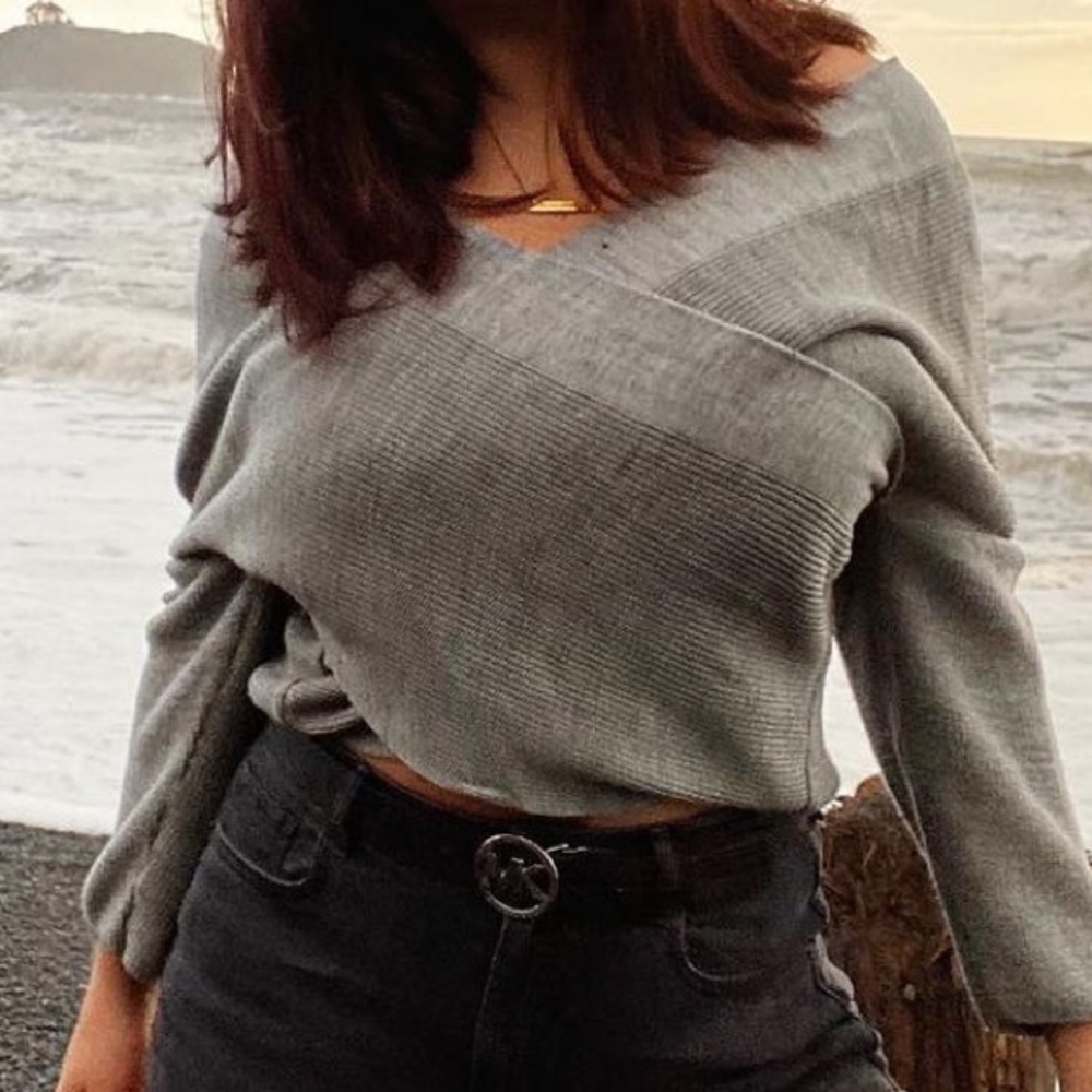 Grey off shoulder sweater